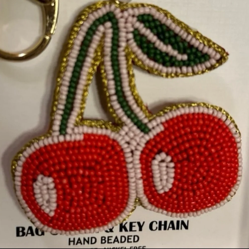 HAUTE HIPPIE STYLE Hand-Beaded Crafted Cherry Keychain Bag Purse Charm NEW NWT